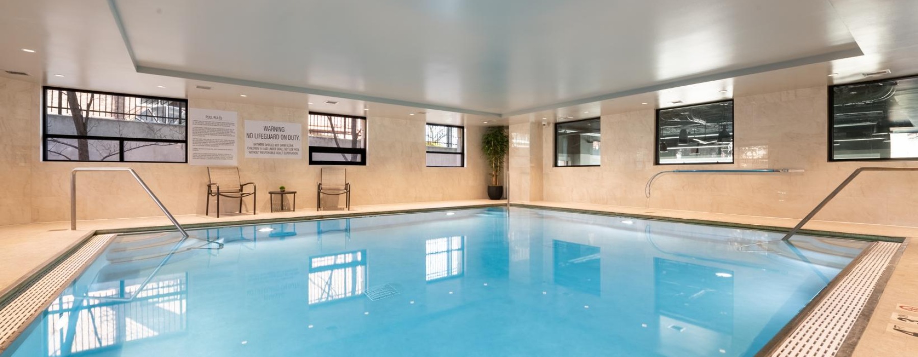 a swimming pool in a building